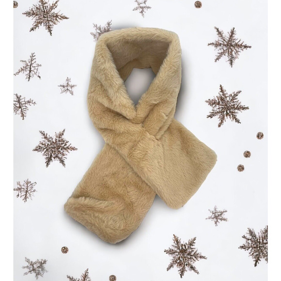 Faux Fur Scarf Soft Comfy Tan Pull Through Short Neck Warm Winter Accessory - Picture 1 of 4